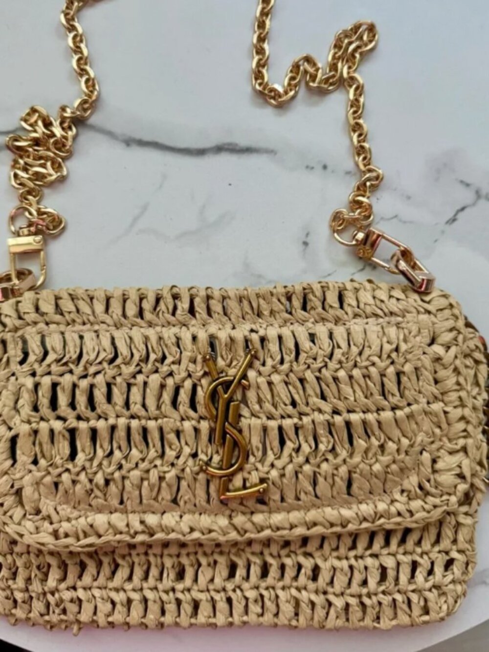 YSL Saint Laurent Beige Raffia mini bag with Gold Chain wristlet pouch - Picture 7 of 9